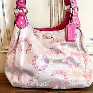 Coach Pink & Cream Signature Circle Hobo Shoulder Bag